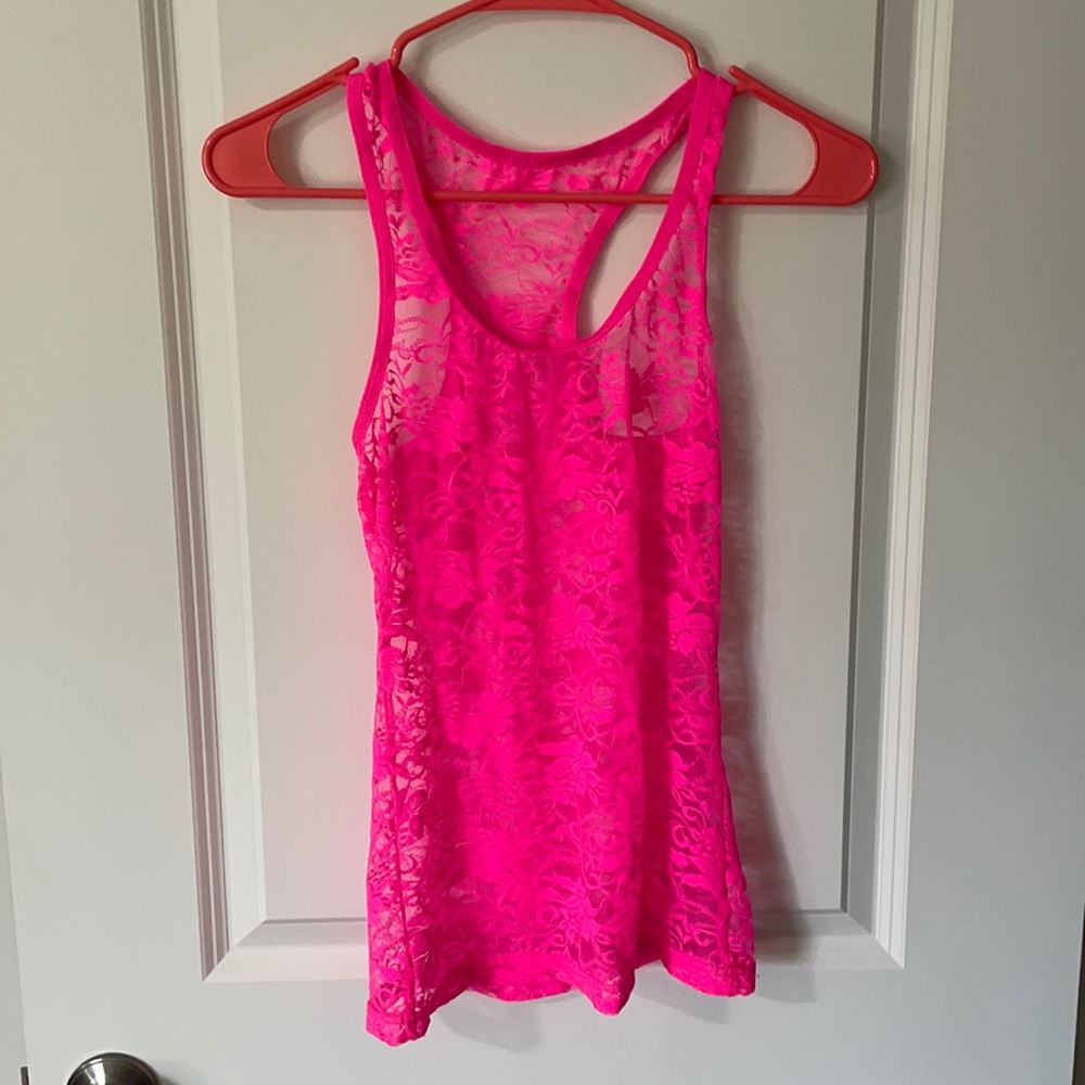 Bright pink lace tank top